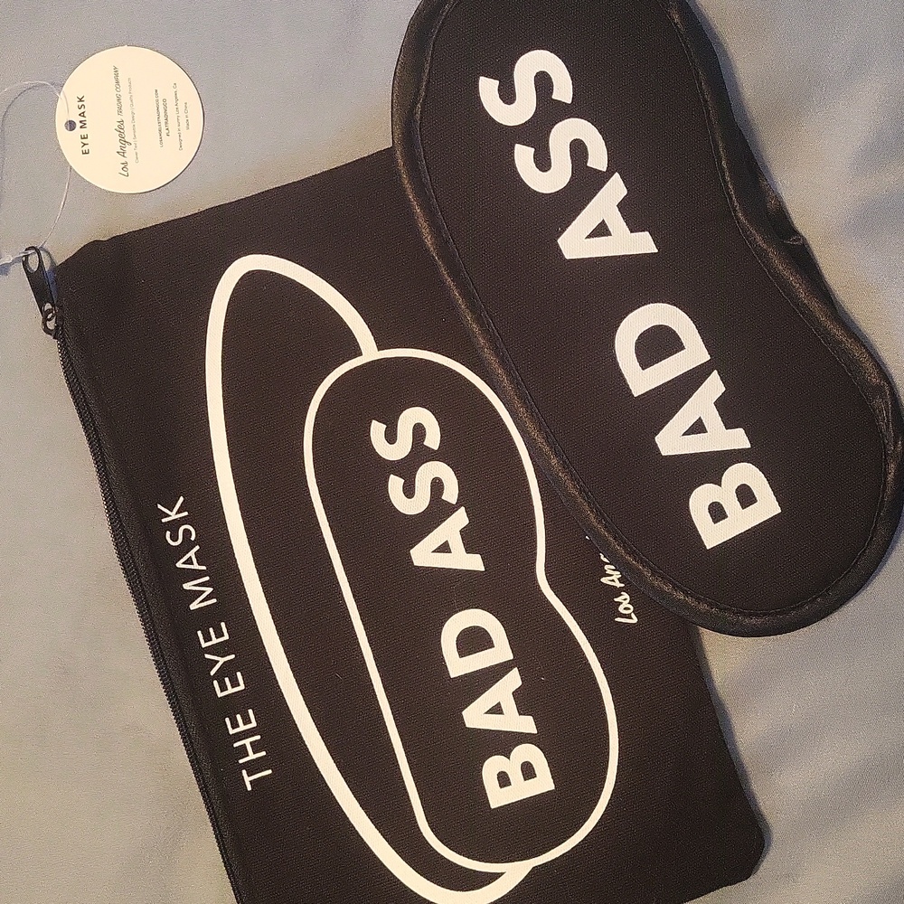 Cute eye masks with fun sayings & matching zippered case.